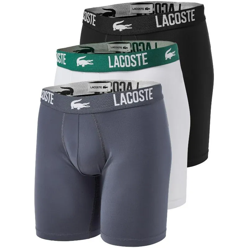Boxers Lacoste Poliamida Branco Cinza Preto 3 unidades