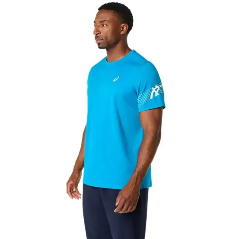 Asics Icon Edelstahloberkante Blau-Weiß-Creme-T-Shirt