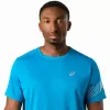 Asics Icon Edelstahloberkante Blau-Weiß-Creme-T-Shirt