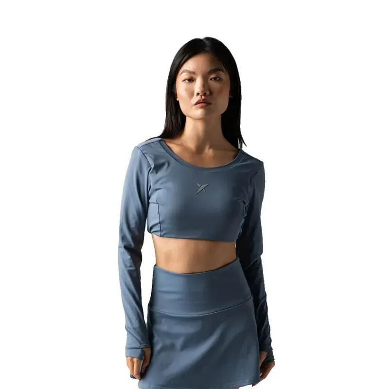 Drop Shot Monarca Langarm-Crop-T-Shirt Graue Frauen