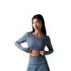 Drop Shot Monarca Langarm-Crop-T-Shirt Graue Frauen