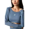 Drop Shot Monarca Langarm-Crop-T-Shirt Graue Frauen