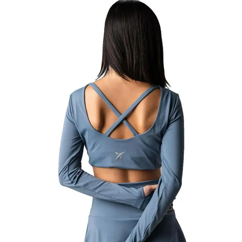 Drop Shot Monarca Langarm-Crop-T-Shirt Graue Frauen