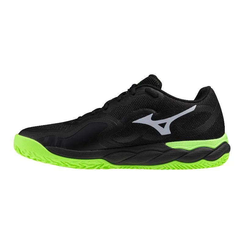 Mizuno Welle Durchsetzung des Gerichts Padel Schwarze Grüne Turnschuhe