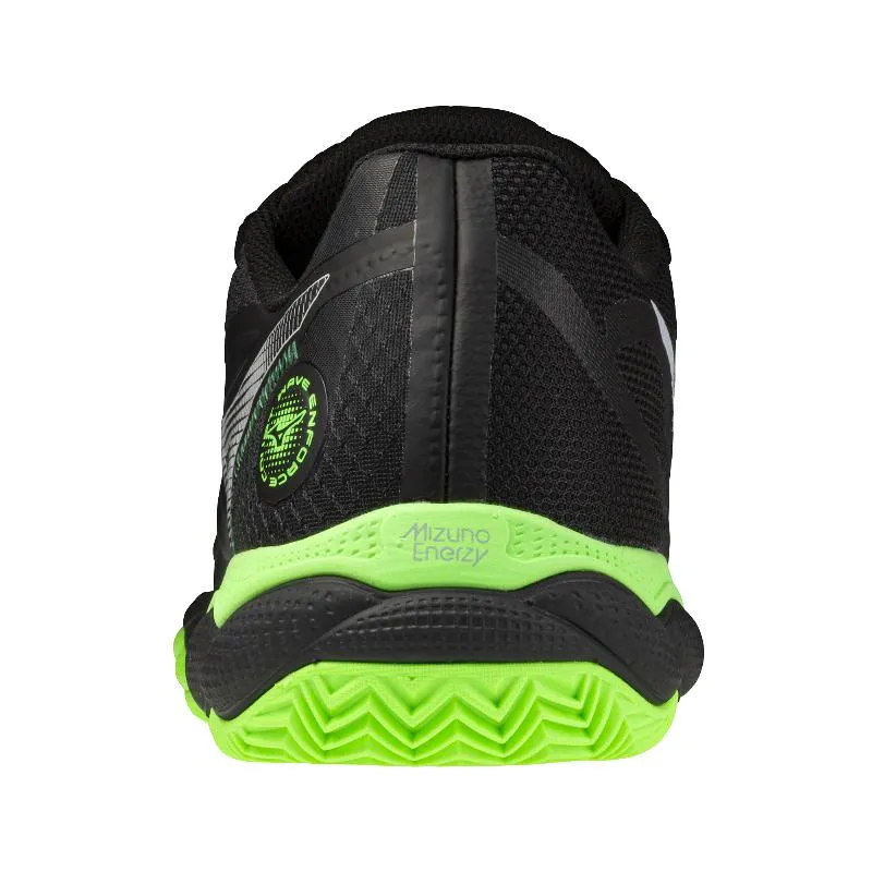Mizuno Welle Durchsetzung des Gerichts Padel Schwarze Grüne Turnschuhe