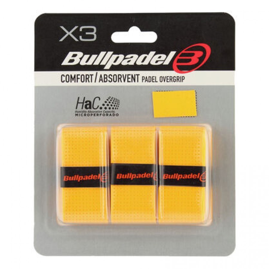 Blister Bullpadel 3 Overgrips GB1201 Conforto Perfurado Amarelo