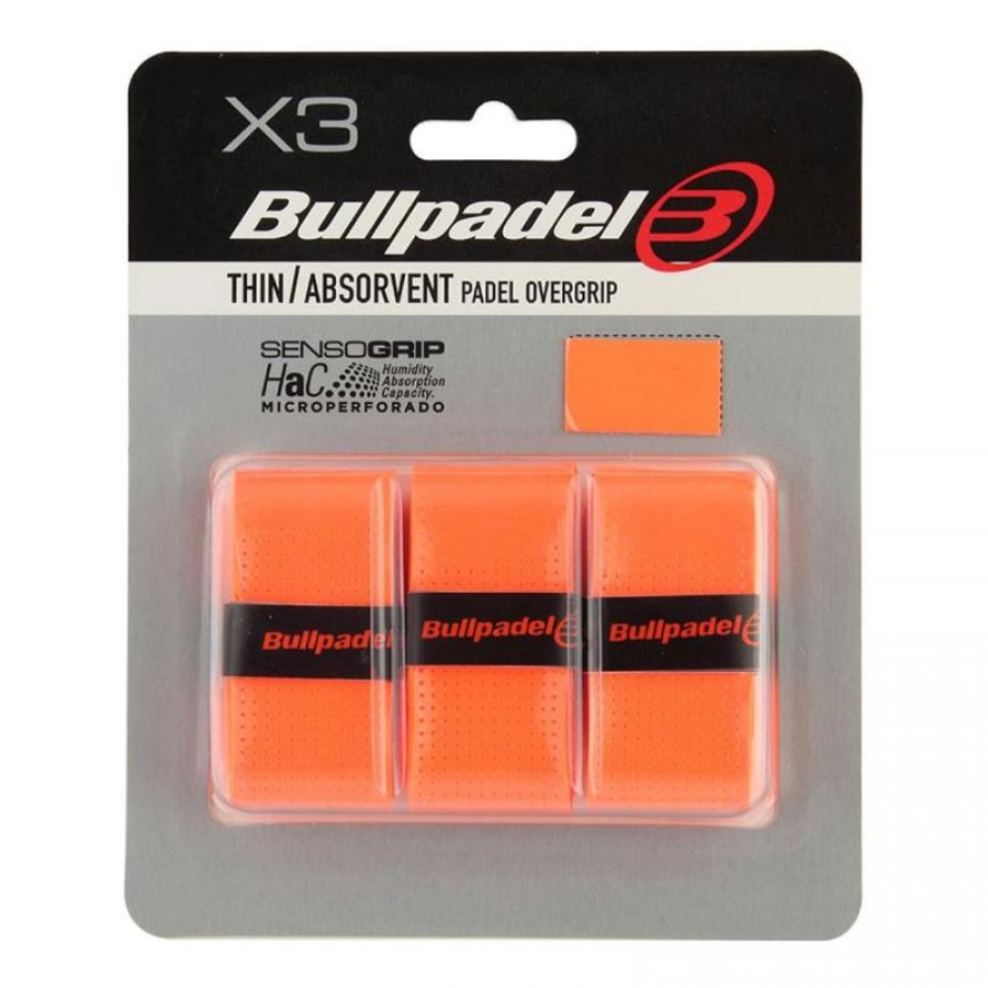 Blister Bullpadel 3 Overgrips GB1705 Senso Perfurado Fluor Laranja