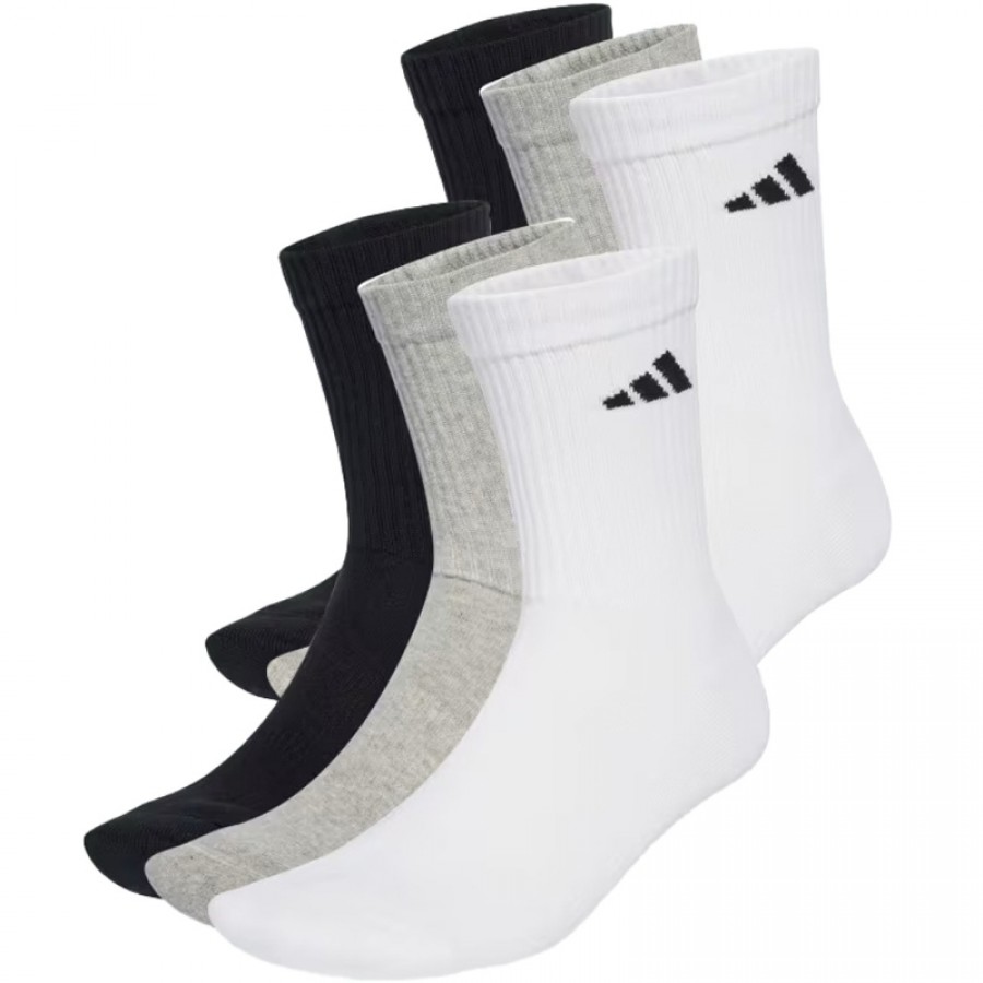 Calcetines Adidas Cushioned Crew Blanco Gris Negro 6 Pares