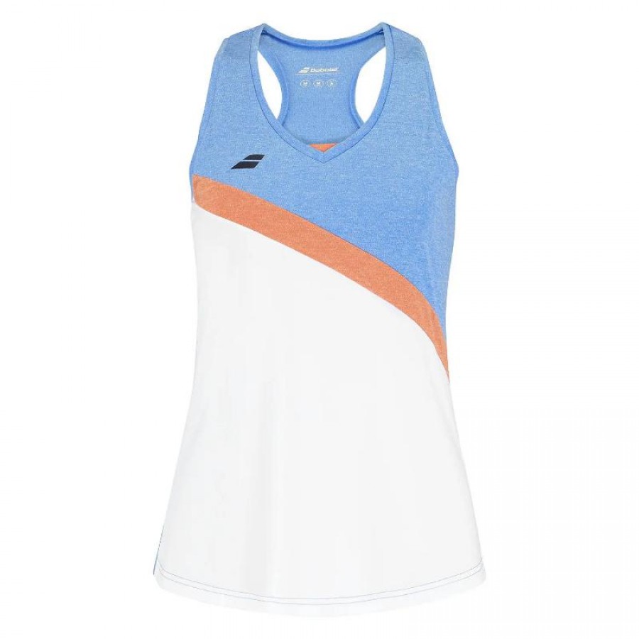 Babolat Play Camiseta Feminina Branca, Azul Laranja