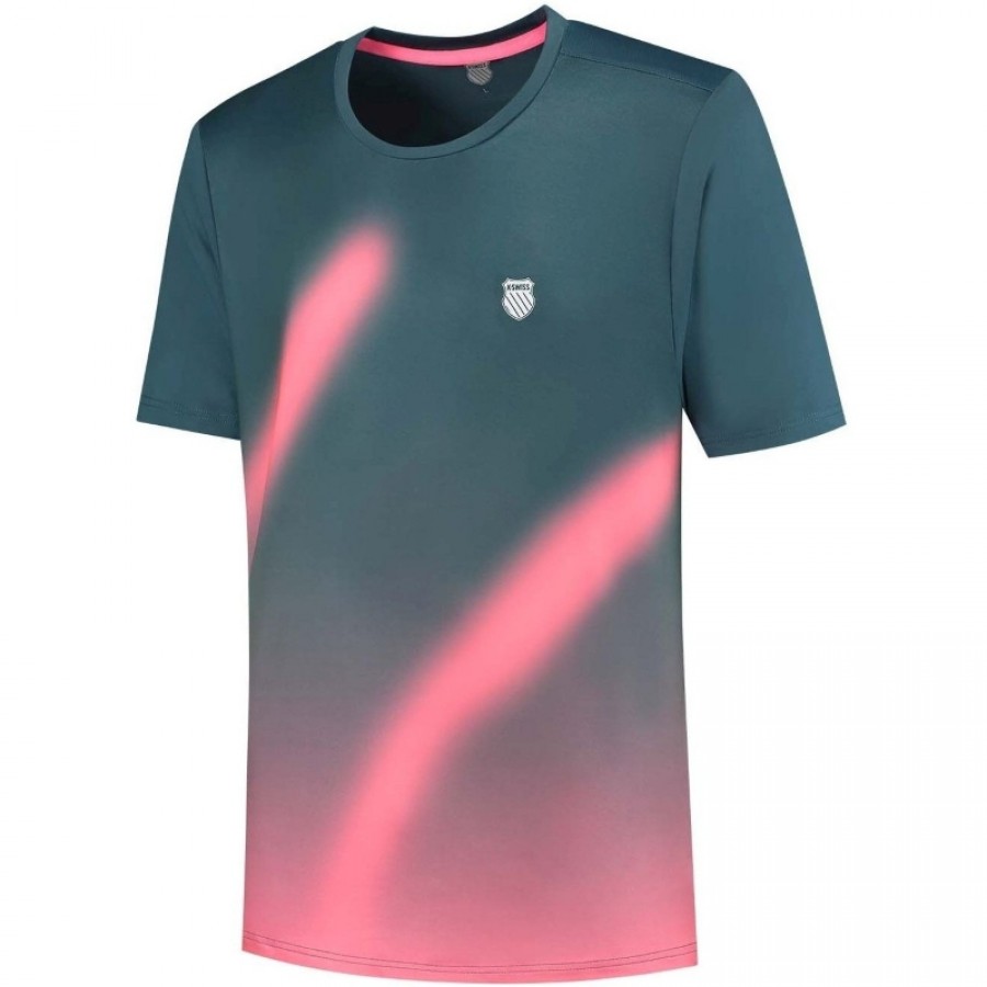 Camiseta Kswiss Hypercourt Print Crew 5 Verde Petroleo Rosa
