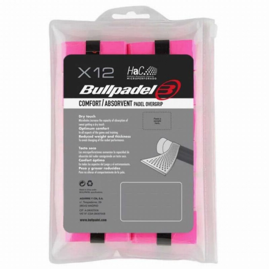 Overgrips Bullpadel Microperforado Rosa Fluor 12 Unidades