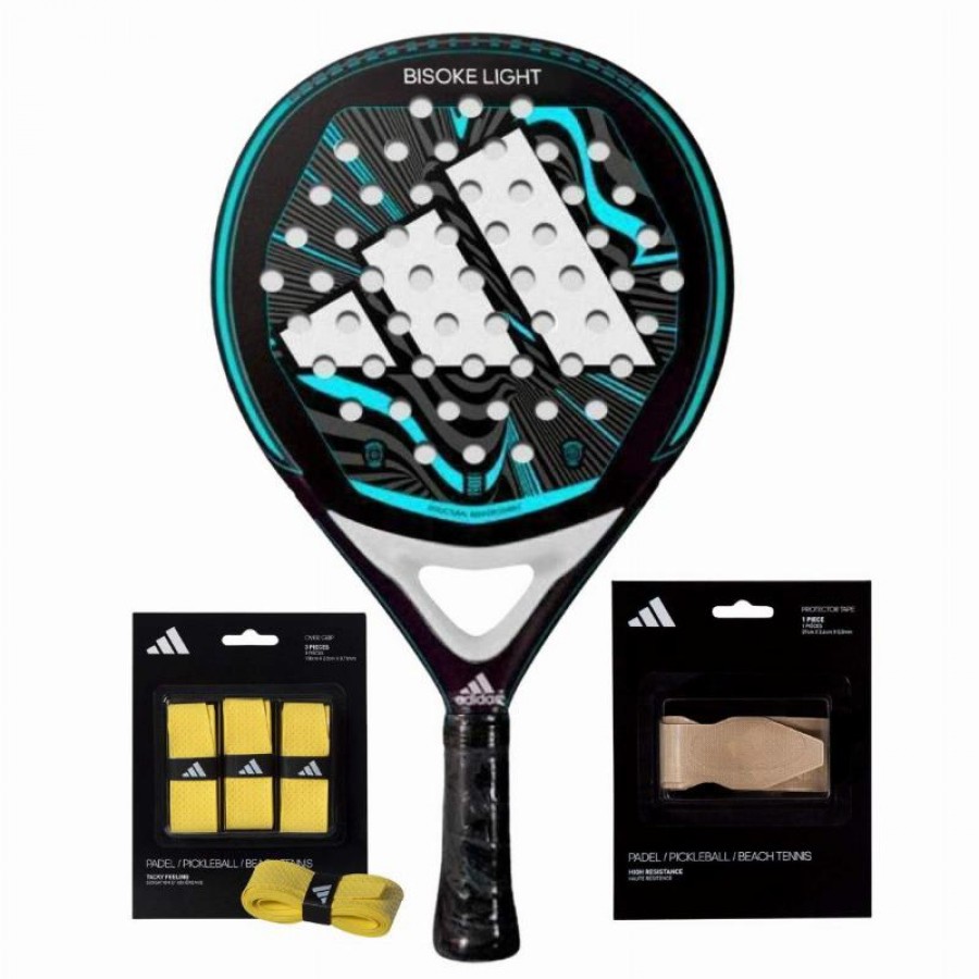Pacote de raquete Adidas Bisoke Light 2024 com overgrips e protetor