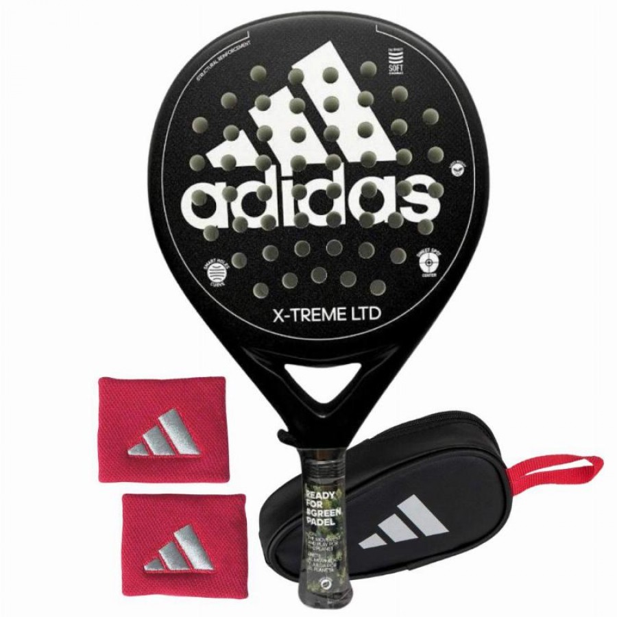 Pack Adidas X-Treme Black White Racket with Coin Purse and Wrist Bags