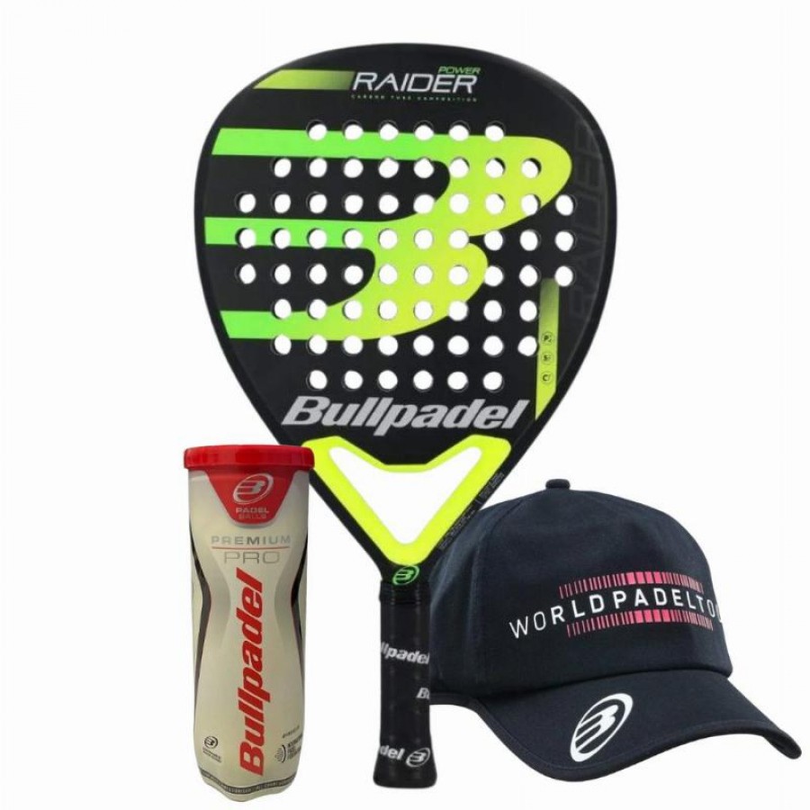 Pacchetto di racchette Bullpadel Raider Power con tappo e palline