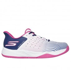 Baskets féminines Skechers Viper Court Reload bleu marine blanches
